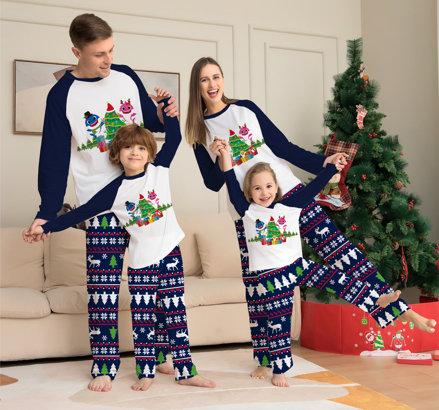 Family Matching Christmas Pajamas Set Xmas Long Sleeve Sleepwear Nightwear For Couples Kids Baby - iztia