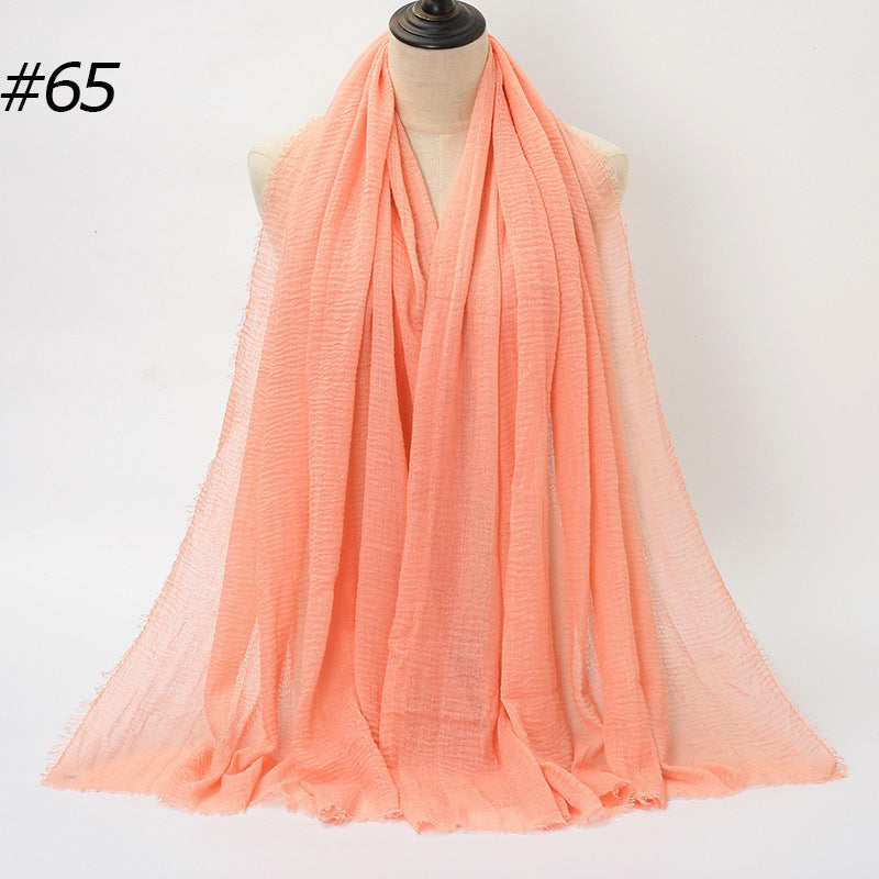 Pure Color Pleated Cotton Scarf Cotton And Linen Scarf - iztia