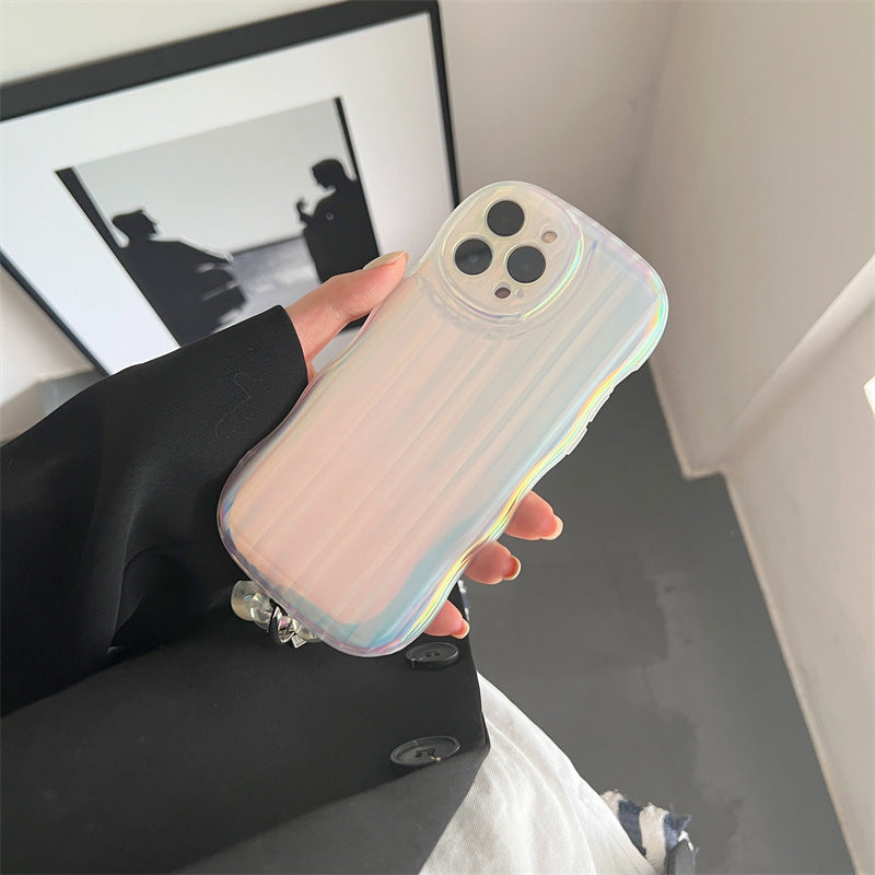 Laser Wave Silicone Phone Case Gradient Laser Stripes Bracelet Case For IPhone 14 13 12 11 Pro Max Plus Bead Chain - iztia