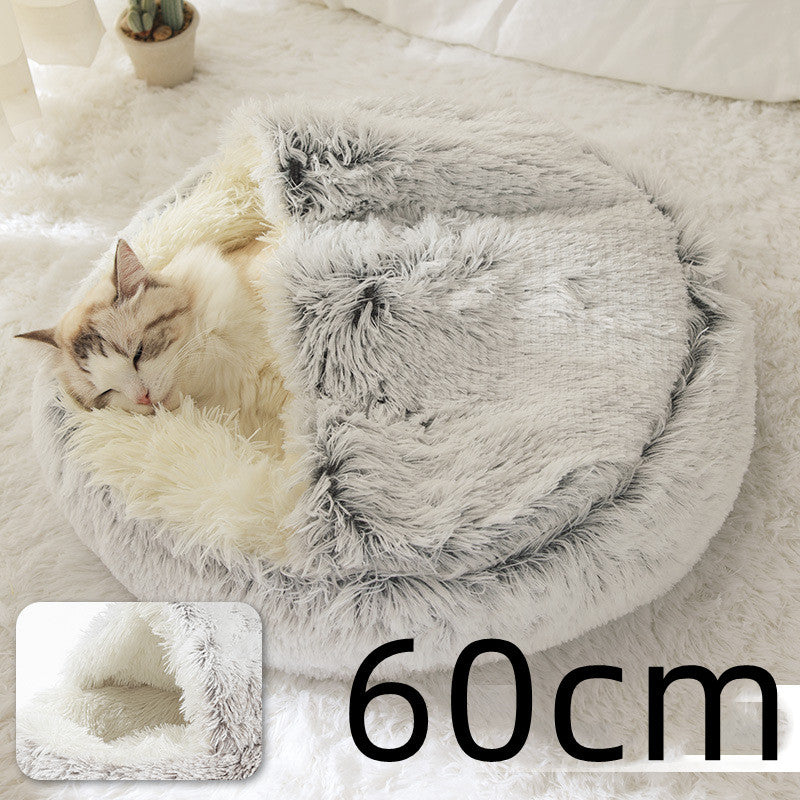 2 In 1 Dog And Cat Bed Pet Winter Bed Round Plush Warm Bed House Soft Long Plush Pets Bed - iztia