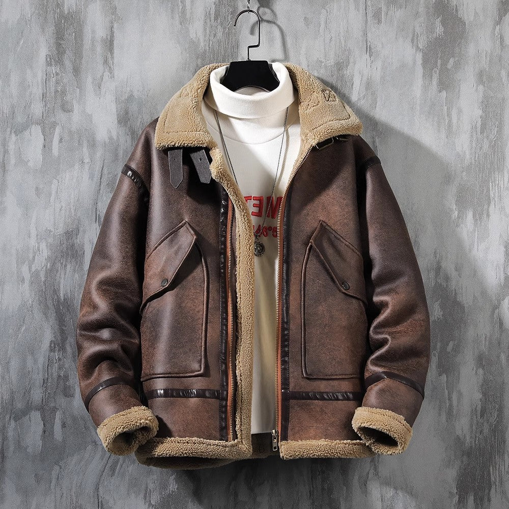 Men's Fashion Single-layer Fleece-lined Padded Jacket Lamb Wool Coat - iztia