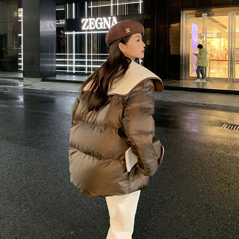 Large Lapel Fur Integrated Stitching Down Jacket - iztia