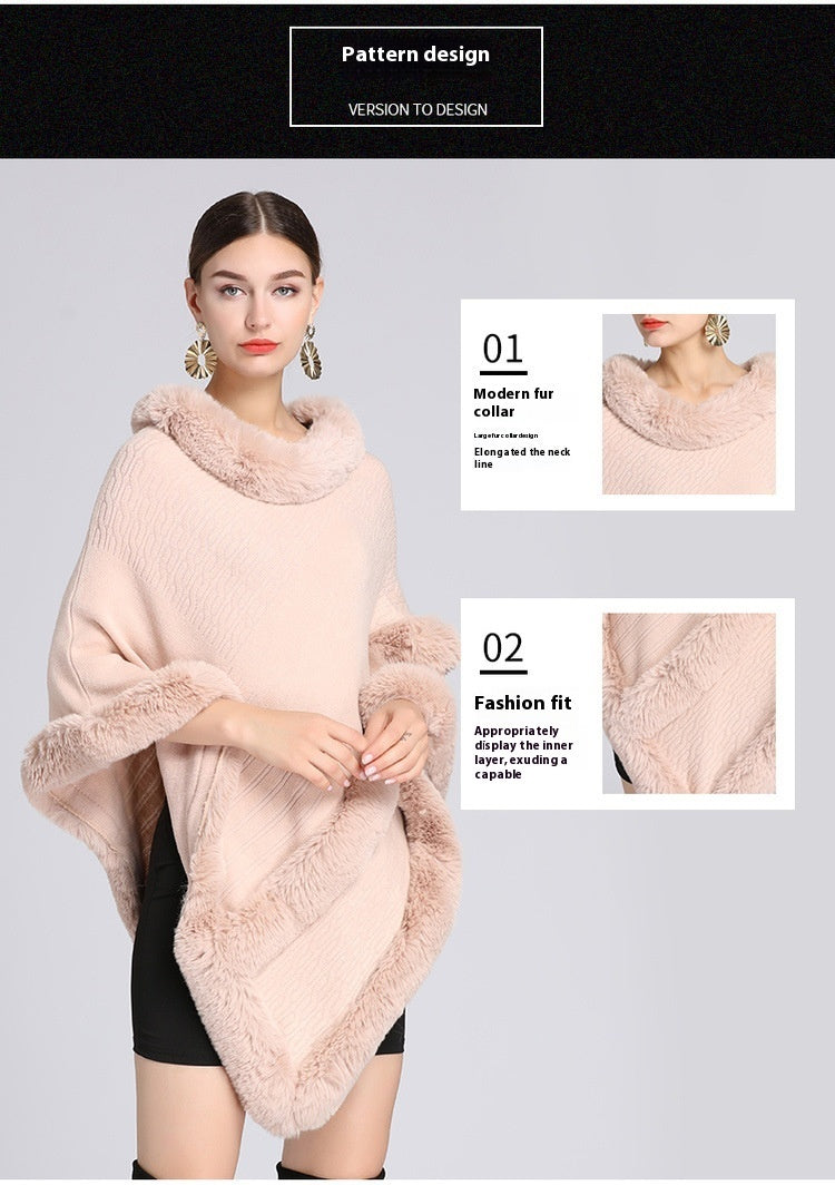 Imitation Rex Rabbit Fur Collar Cape And Shawl - iztia