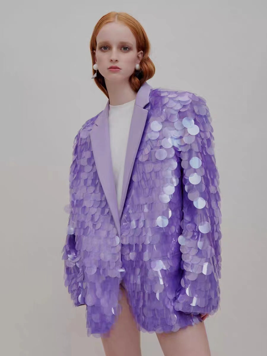 Loose Sequin Fashion Suit Top High Dinner Party Temperament Coat - iztia