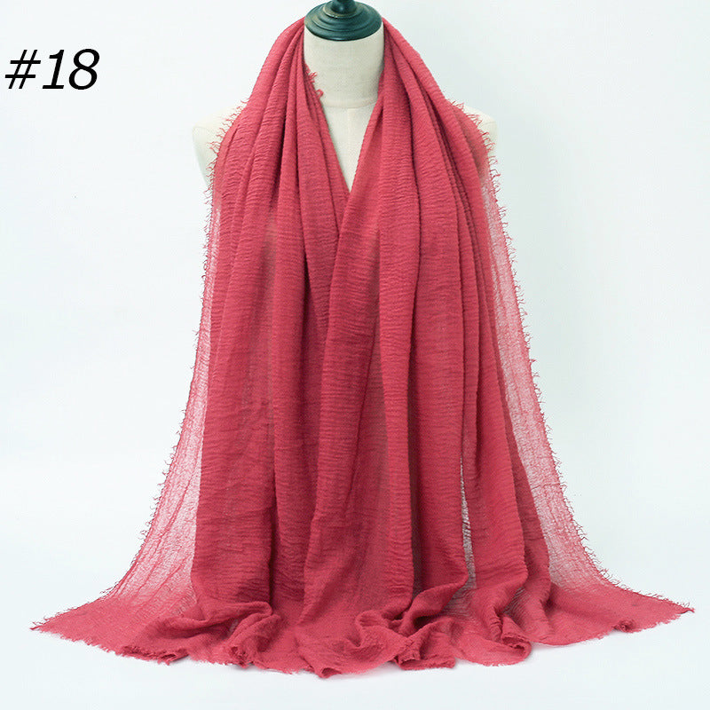 Pure Color Pleated Cotton Scarf Cotton And Linen Scarf - iztia