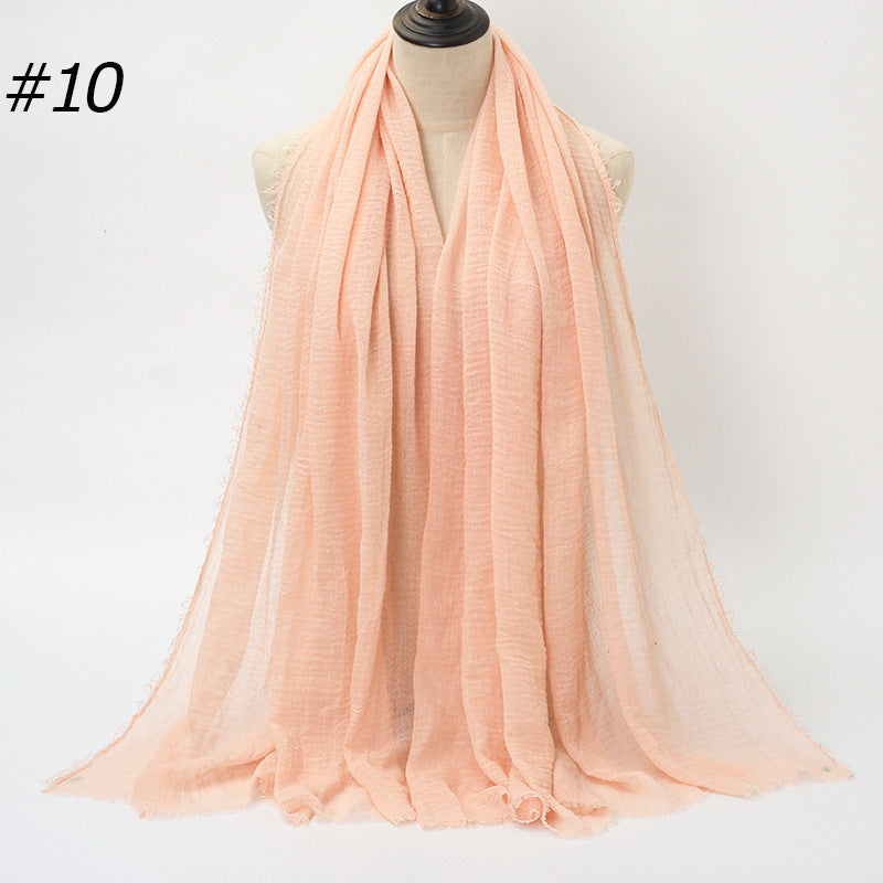 Pure Color Pleated Cotton Scarf Cotton And Linen Scarf - iztia