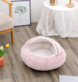 2 In 1 Dog And Cat Bed Pet Winter Bed Round Plush Warm Bed House Soft Long Plush Pets Bed - iztia