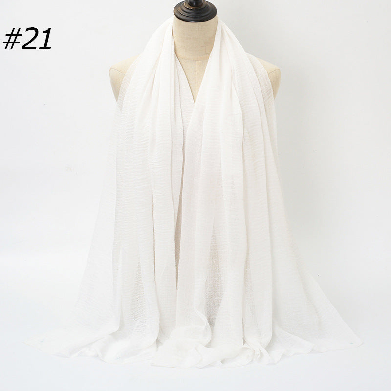 Pure Color Pleated Cotton Scarf Cotton And Linen Scarf - iztia