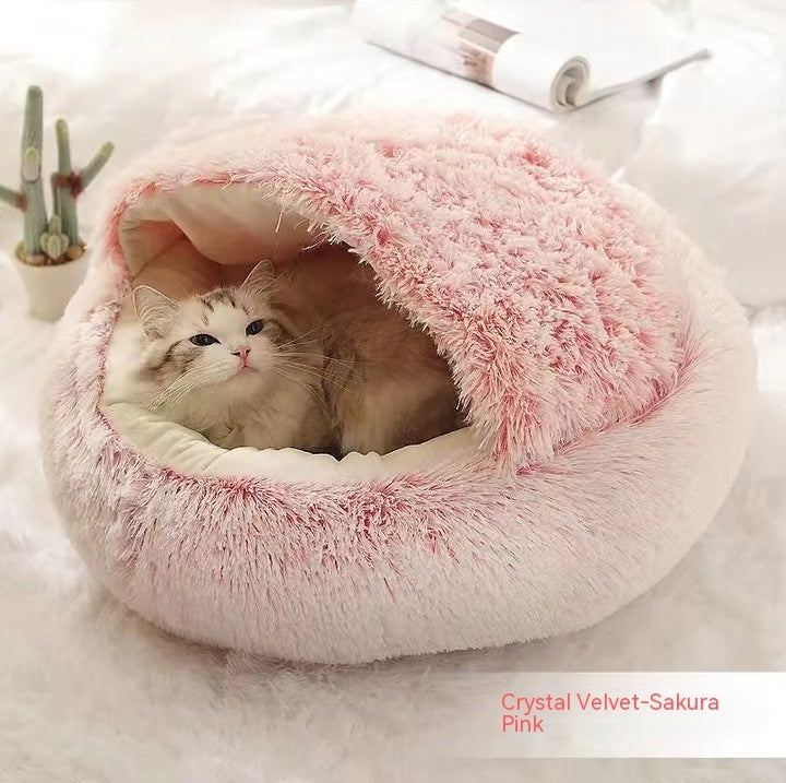 2 In 1 Dog And Cat Bed Pet Winter Bed Round Plush Warm Bed House Soft Long Plush Pets Bed - iztia