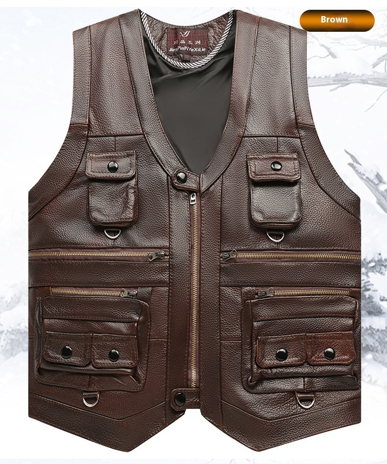 Genuine Leather Vest Man First Layer Cowhide Motorcycle Clothing - iztia