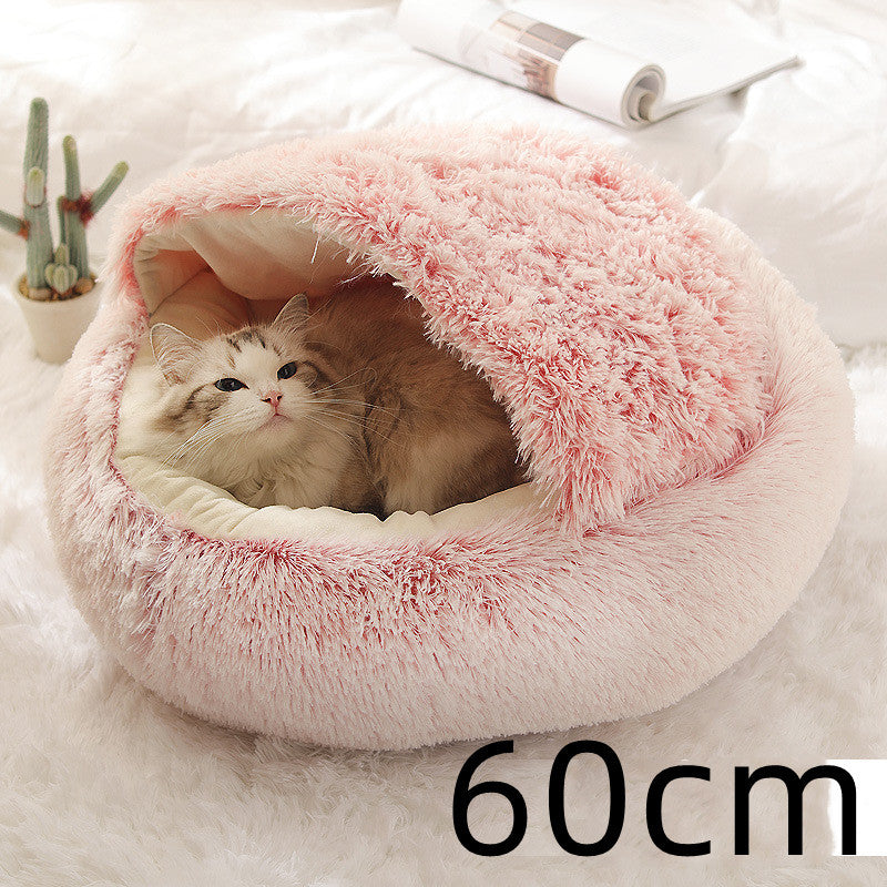 2 In 1 Dog And Cat Bed Pet Winter Bed Round Plush Warm Bed House Soft Long Plush Pets Bed - iztia