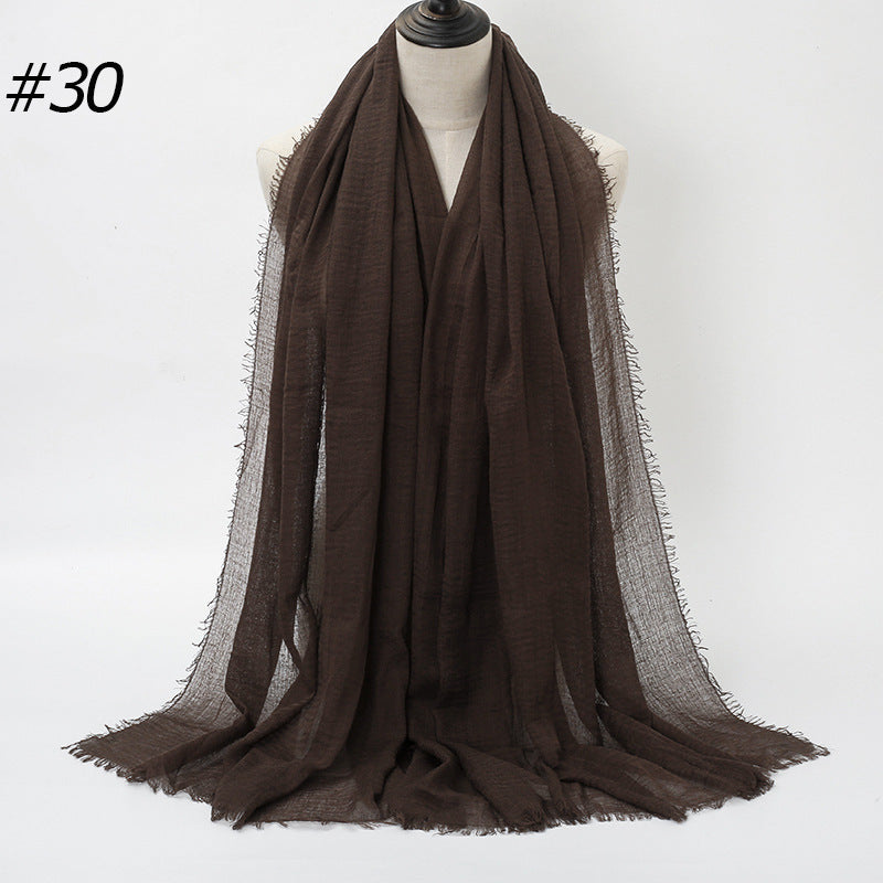 Pure Color Pleated Cotton Scarf Cotton And Linen Scarf - iztia
