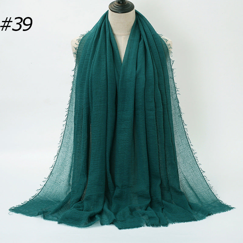 Pure Color Pleated Cotton Scarf Cotton And Linen Scarf - iztia