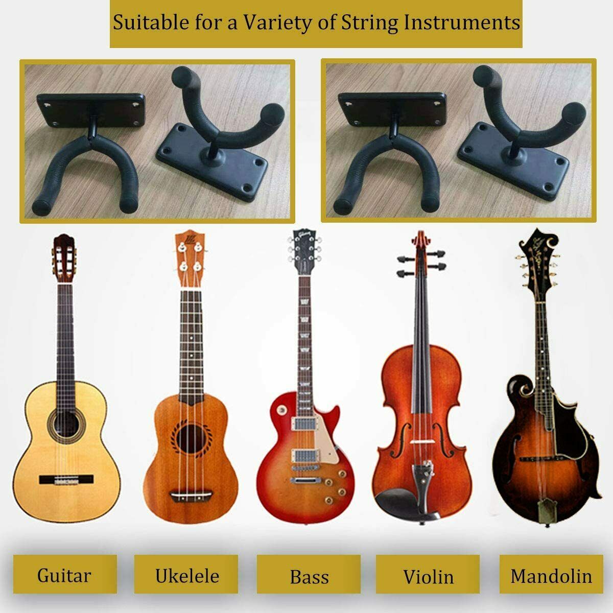 2 PCS Guitar Hangers Wall Mount Arm Instrument Display Holder Padded Hook Rack - iztia