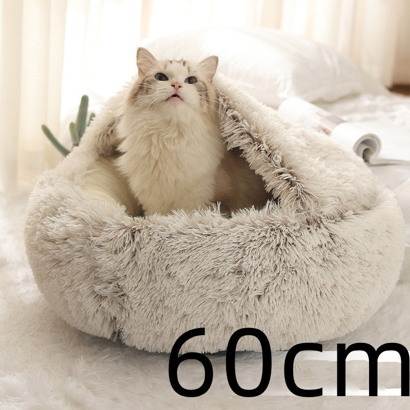 2 In 1 Dog And Cat Bed Pet Winter Bed Round Plush Warm Bed House Soft Long Plush Pets Bed - iztia