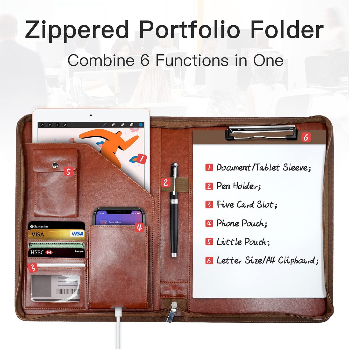 Zipper Buggy Bag Leather Planning Loose-leaf Envelope Storage Bag - iztia