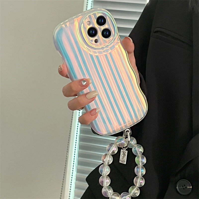 Laser Wave Silicone Phone Case Gradient Laser Stripes Bracelet Case For IPhone 14 13 12 11 Pro Max Plus Bead Chain - iztia