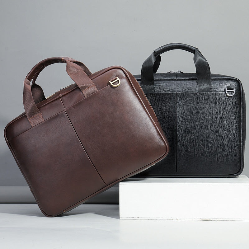 Genuine Leather Large Capacity Briefcase Men's Horizontal First Layer Cowhide Computer Storage Bag - iztia