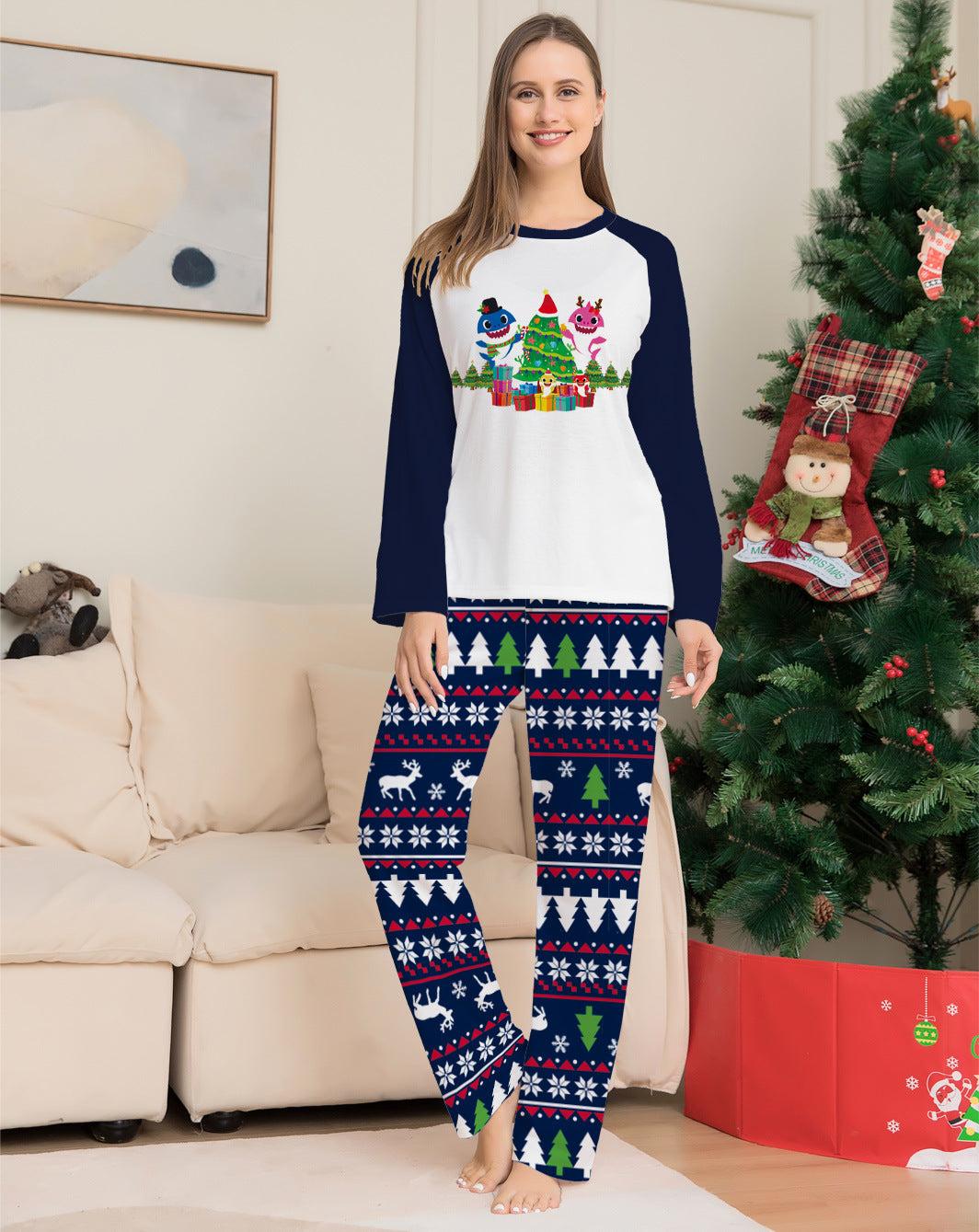 Family Matching Christmas Pajamas Set Xmas Long Sleeve Sleepwear Nightwear For Couples Kids Baby - iztia
