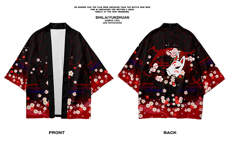 Peach Blossom Kimono Fox Mask Robe Sun-protective Clothing - iztia