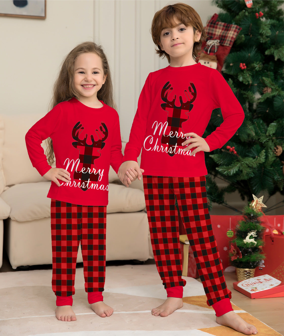 Christmas Family Matching Pajamas Set Christmas Holiday PJs Elk Top Pants Set Pajamas For Family Mom Dad Kids Baby - iztia