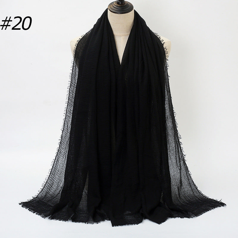 Pure Color Pleated Cotton Scarf Cotton And Linen Scarf - iztia
