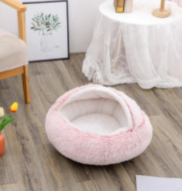 2 In 1 Dog And Cat Bed Pet Winter Bed Round Plush Warm Bed House Soft Long Plush Pets Bed - iztia