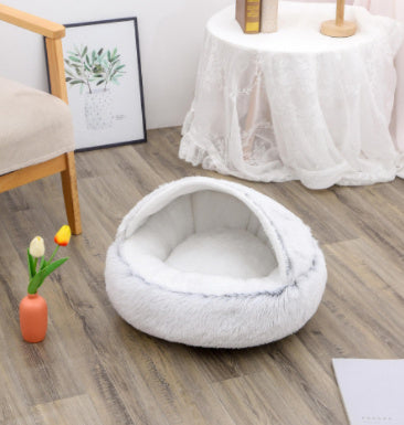 2 In 1 Dog And Cat Bed Pet Winter Bed Round Plush Warm Bed House Soft Long Plush Pets Bed - iztia