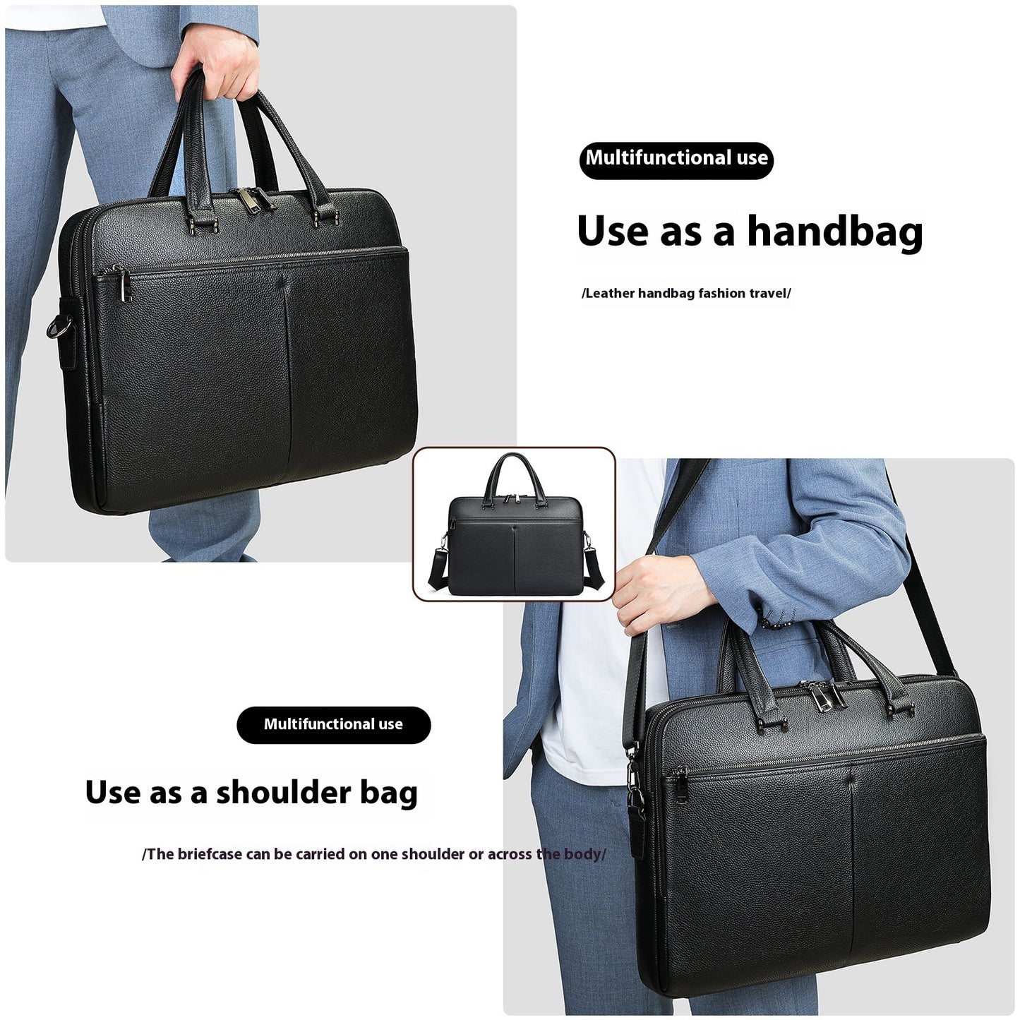 Men's Handbag Horizontal Briefcase Large Capacity First Layer Cowhide 17-inch Computer Bag - iztia