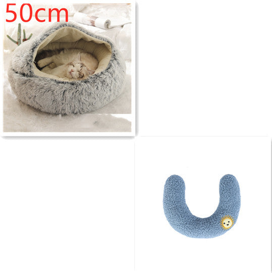 2 In 1 Dog And Cat Bed Pet Winter Bed Round Plush Warm Bed House Soft Long Plush Pets Bed - iztia