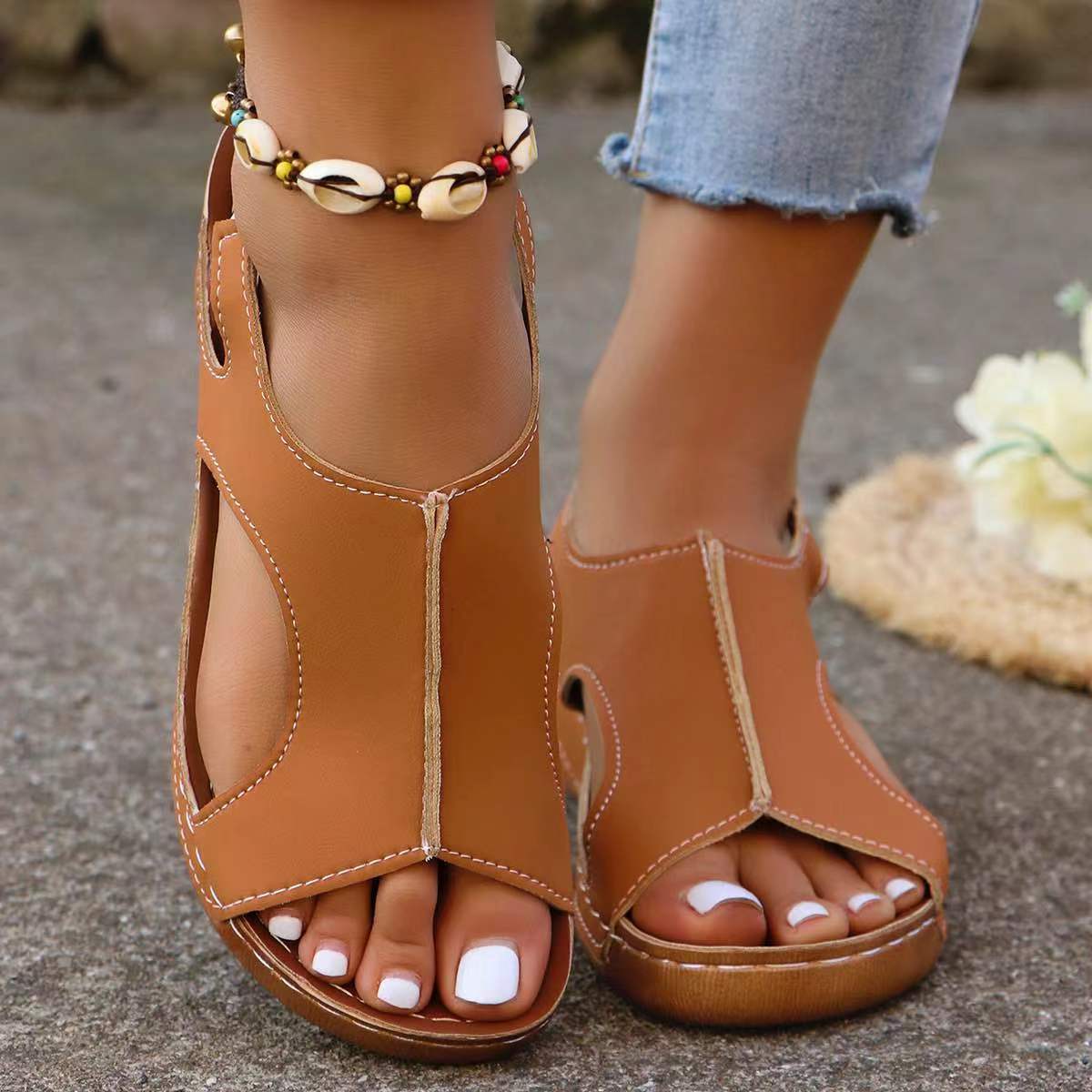 New Summer Wedges Sandals With Elastic Band Design Casual Fish Mouth Shoes For Women - iztia