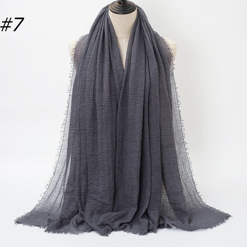 Pure Color Pleated Cotton Scarf Cotton And Linen Scarf - iztia