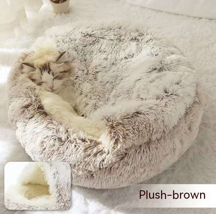 2 In 1 Dog And Cat Bed Pet Winter Bed Round Plush Warm Bed House Soft Long Plush Pets Bed - iztia