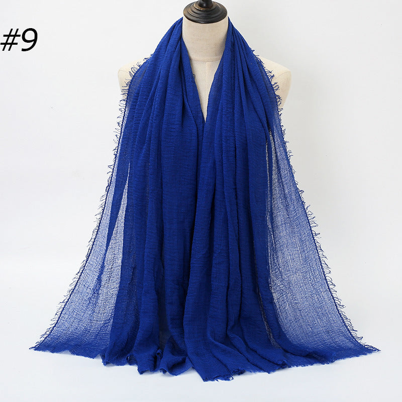 Pure Color Pleated Cotton Scarf Cotton And Linen Scarf - iztia