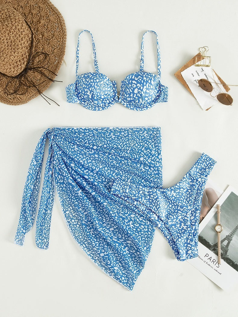 Three-piece Floral Bikini Beach Dress - iztia