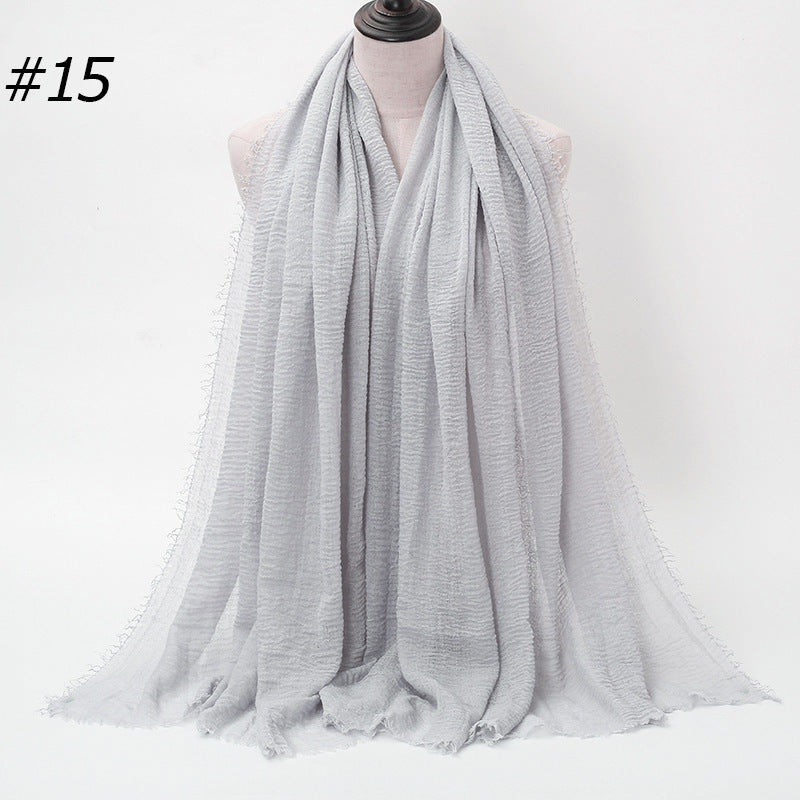 Pure Color Pleated Cotton Scarf Cotton And Linen Scarf - iztia