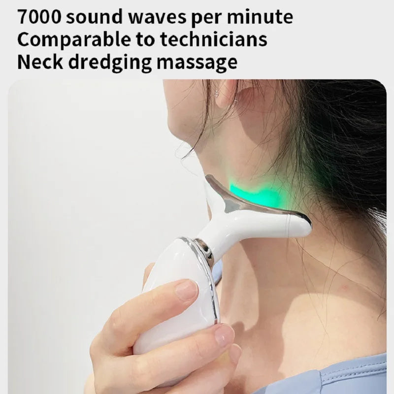 Neck Face Beauty Device Colorful LED Photon Therapy Skin Tighten Reduce Double Chin Anti Wrinkle Remove Lifting Massager - iztia
