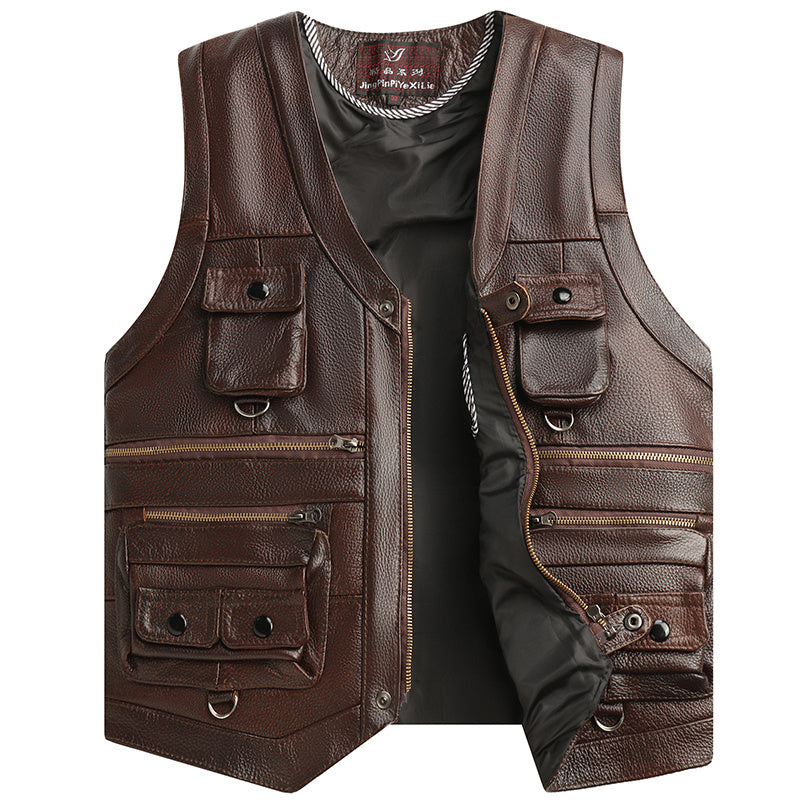 Genuine Leather Vest Man First Layer Cowhide Motorcycle Clothing - iztia