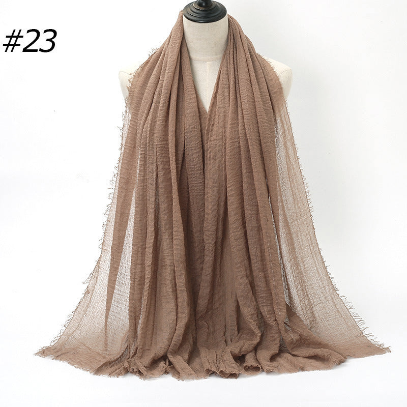 Pure Color Pleated Cotton Scarf Cotton And Linen Scarf - iztia