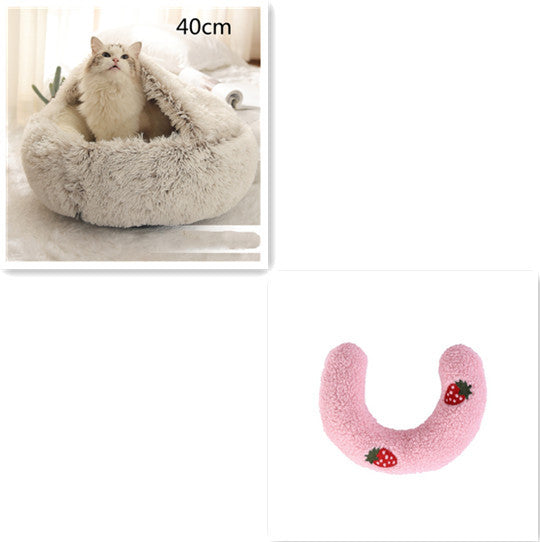 2 In 1 Dog And Cat Bed Pet Winter Bed Round Plush Warm Bed House Soft Long Plush Pets Bed - iztia