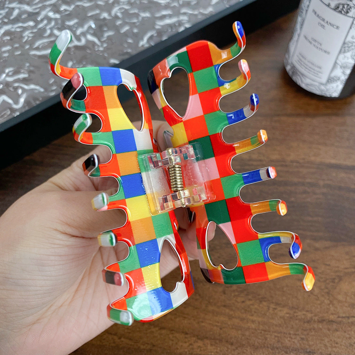 Color Chessboard Lattice Acetic Acid Elegant Hair Clip - iztia