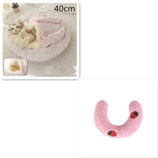 2 In 1 Dog And Cat Bed Pet Winter Bed Round Plush Warm Bed House Soft Long Plush Pets Bed - iztia