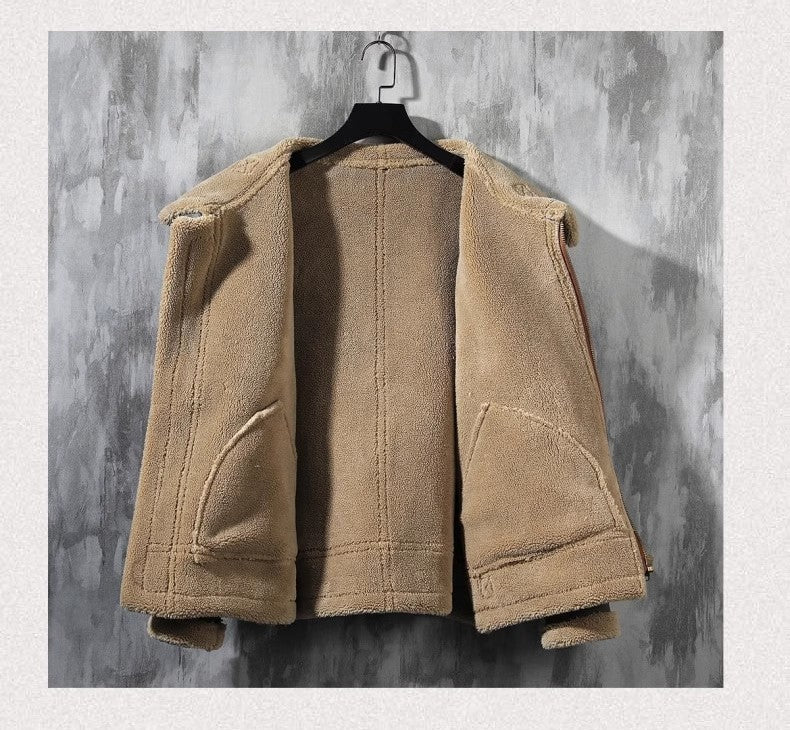 Men's Fashion Single-layer Fleece-lined Padded Jacket Lamb Wool Coat - iztia