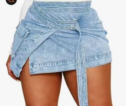 Fashion Lace-up Women's Pocket Irregular Denim Skirt - iztia