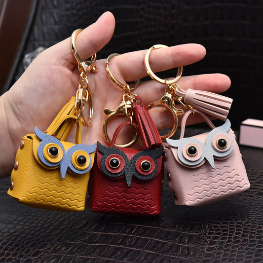 Creative Leather Owl Coin Purse Keychain - iztia