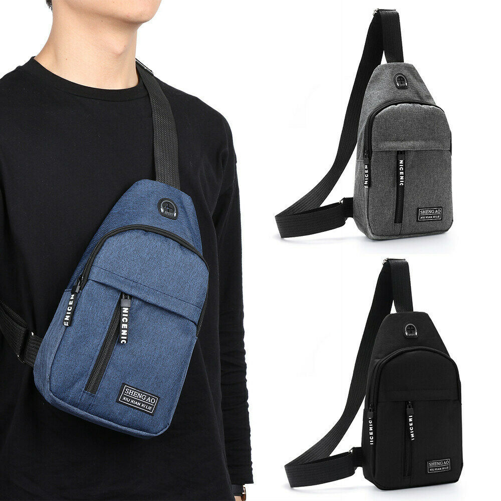 Mens Sling Bag Cross Body Handbag Chest Bag Shoulder Pack Sports Travel Backpack Black - iztia