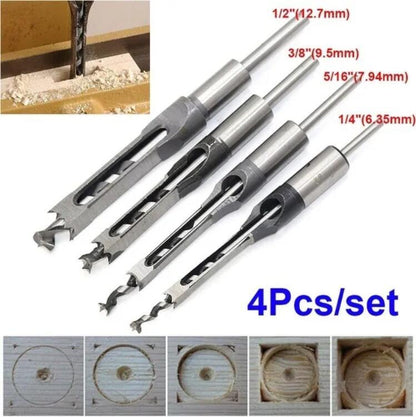 Square Hole Saws Auger Drill Bit Cut Mortising Chisel Woodworking Tool Set - iztia