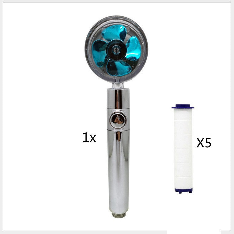 Propeller Driven Shower Head With Stop Button And Cotton Filter Turbocharged High Pressure Handheld Shower Nozzle - iztia