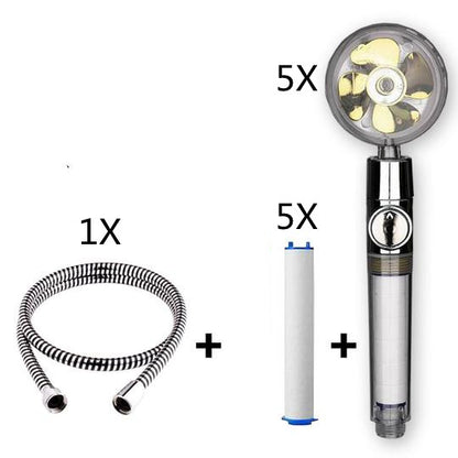 Propeller Driven Shower Head With Stop Button And Cotton Filter Turbocharged High Pressure Handheld Shower Nozzle - iztia