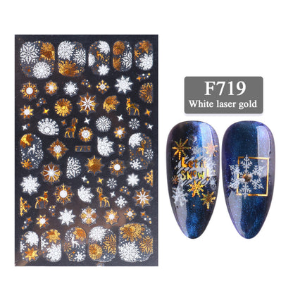 New Nail Stickers 3D Christmas Series Two-color Golden Laser Snowflake Thin Stickers Nail Art Design Nail Art Stickers - iztia